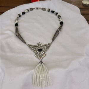 Elegant Silver and Black Beaded Necklace